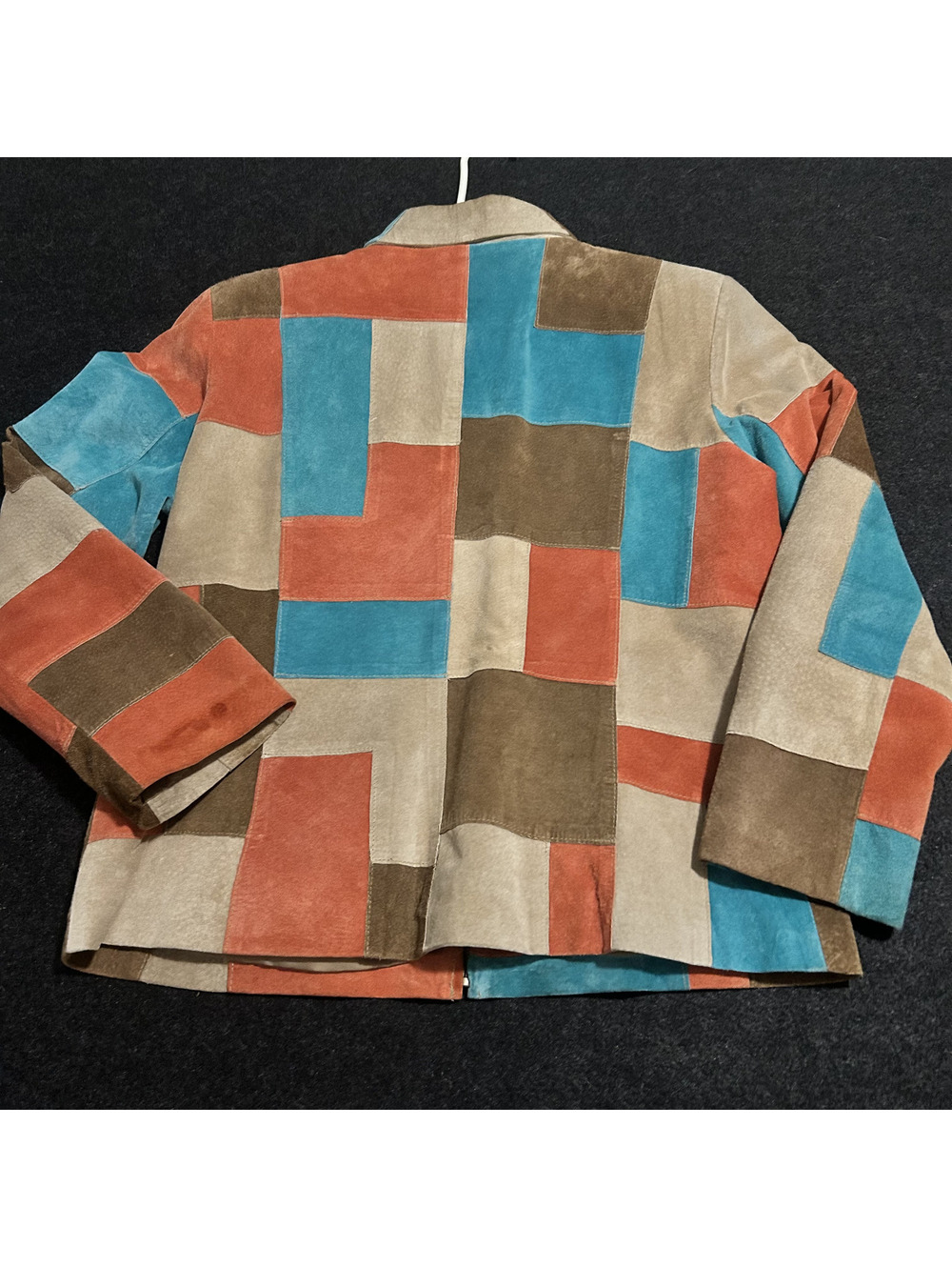 Vintage Suedessence 100% Suede Leather Patchwork Jacket Boho 70s Zip Up Sz P/L - Picture 2 of 8